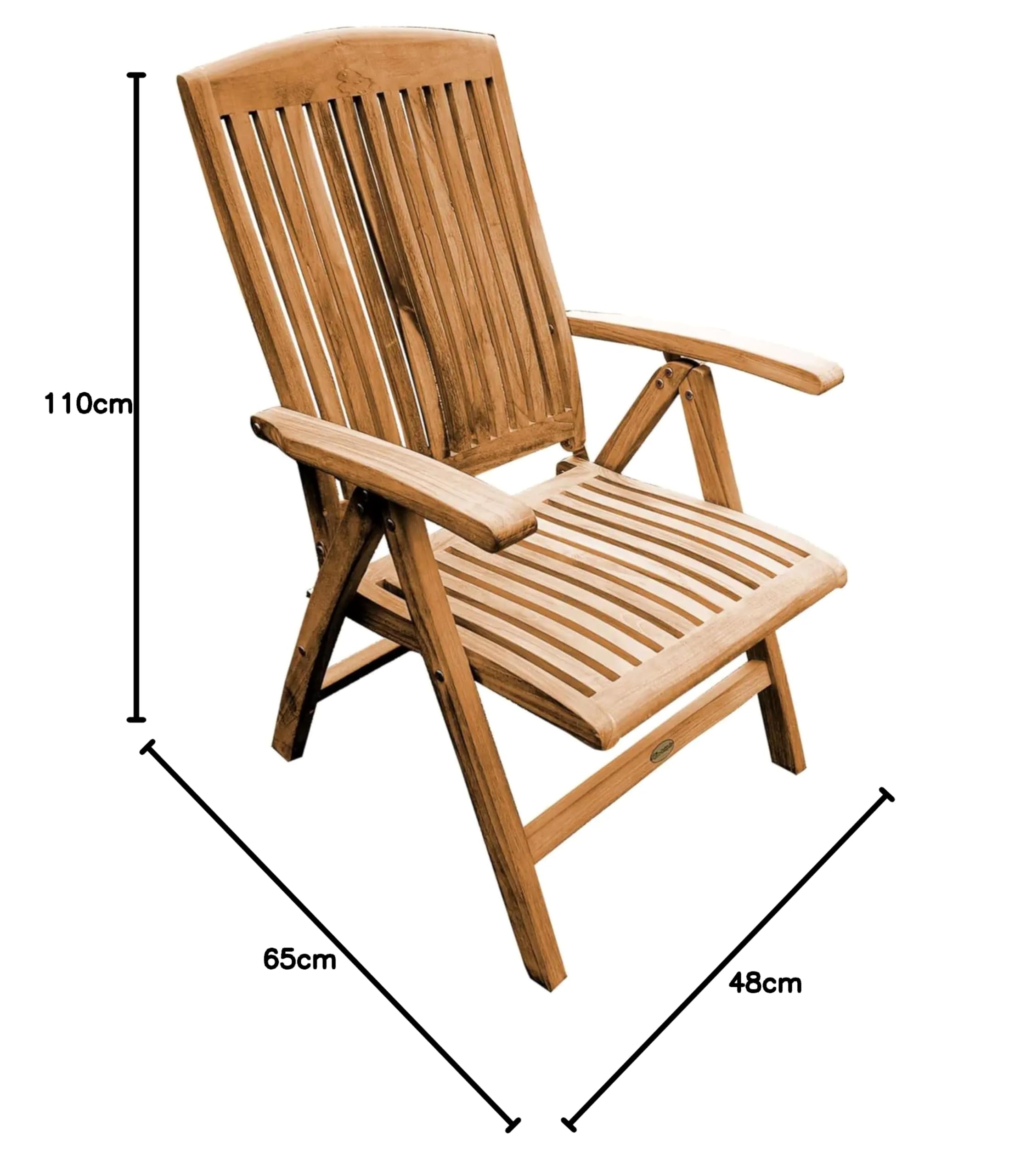 Gartensessel Teakholz Hochlehner Catania Massivholz Wetterfest, Outdoor Stuhl Teak, Gartenmöbel, Terassenzubehör, 65 x 48 x 110 cm, langlebig und robust