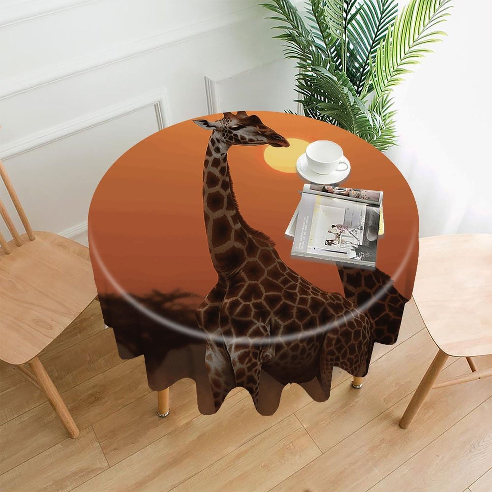 FekiLoot Round Giraffe at Sunset Tablecloth Decorative Fabric Table Cloth Wrinkle Free Circle Dining Tablecover Washable Polyester Table Cover for Holiday Dinner Party Decor 60"