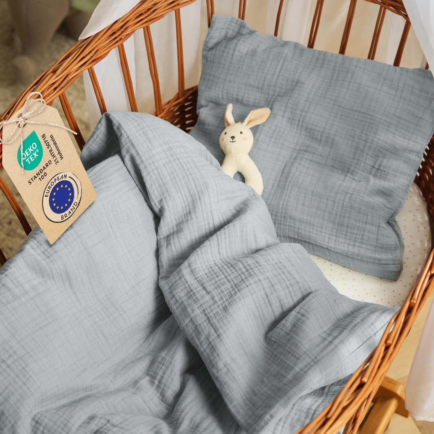 Dreamzie Copripiumino Neonato 135x200 Cm – 100% Cotone Mussola, Oeko-TEX, Con Federa 80x80, Chiusura Zip, Verde