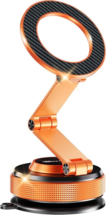 MSXTTLY Tesla Phone Mount Vacumm Magnetic Car Phone Holder 360 Foldable Suction Phone Mount for Your Car with Strongest Magnet Power Tesla Model Y Accessories 2026 for iPhone 17-12 Series, Orange