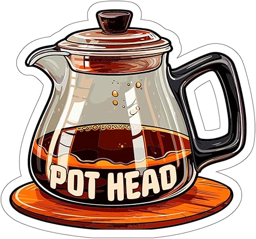 Pegatina de café con cabeza de olla de café, resistente a la intemperie, vinilo pequeño impermeable para botella de agua, taza, libro de pasaportes,