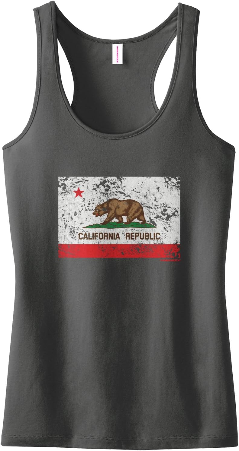 Threadrock Women's Distressed California Flag Racerback Tank Top