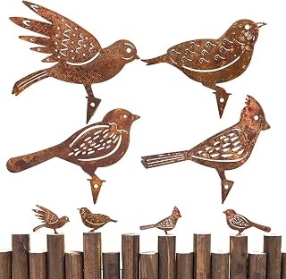 4 Rusty Metal Bird Statues - Rusty Bird Metal Yard Art, Bird Silhouettes Garden Decoration, Weatherproof Garden Bird Statues, Metal Hollow Bird Animal Garden Statue For Fields, Gardens, Parks