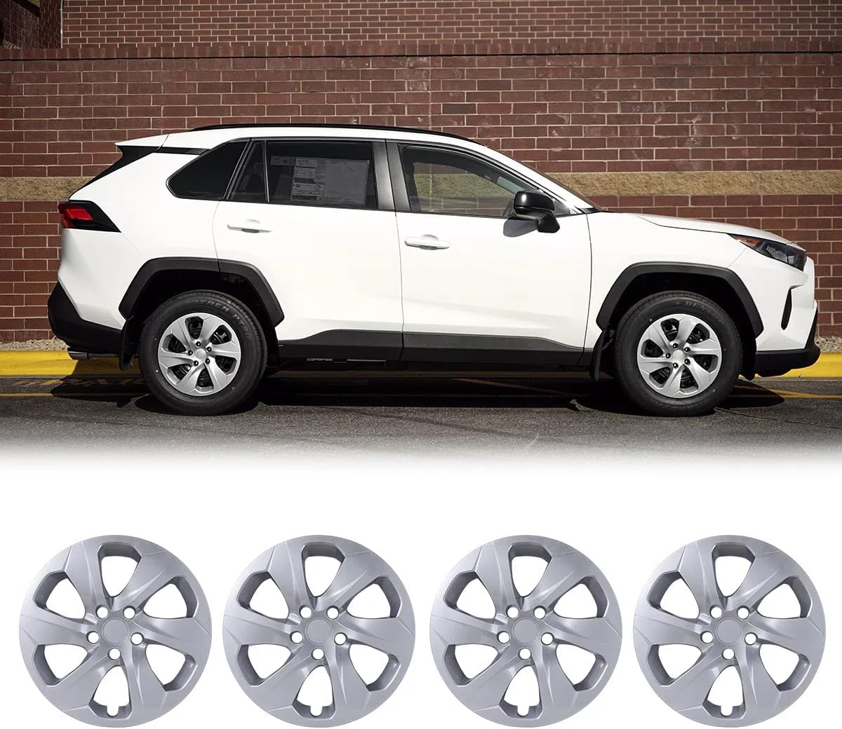 ROXX Wheel Cover Kit for 2019-2025 Toyota RAV4 17", Hubcaps Set of 4 Silver Lacquer Wheel Cover with Snap-On Rings, Not fit for RAV4 Hybrid or Prime Model