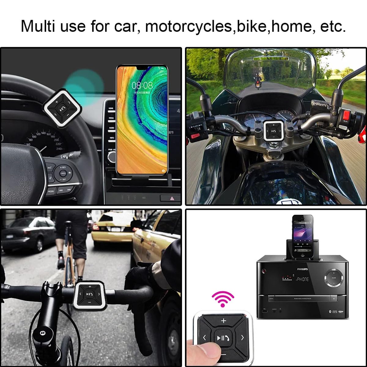 Telecomando multimediale Bluetooth per pulsanti del volante, IPX4, impermeabile, per chiamate e musica, per auto, moto, moto, smartphone, per Android e iOS