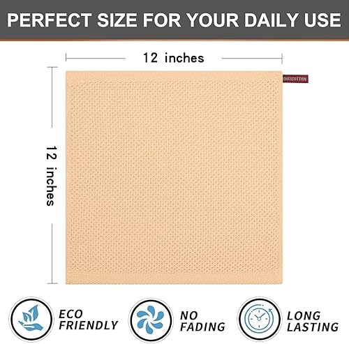 Miniatura 5 de Kitinjoy - Paños de cocina de 100 % algodón (12 x 12 pulgadas, albaricoque), paquete de 6 paños de cocina de tejido gofrado ultra suaves