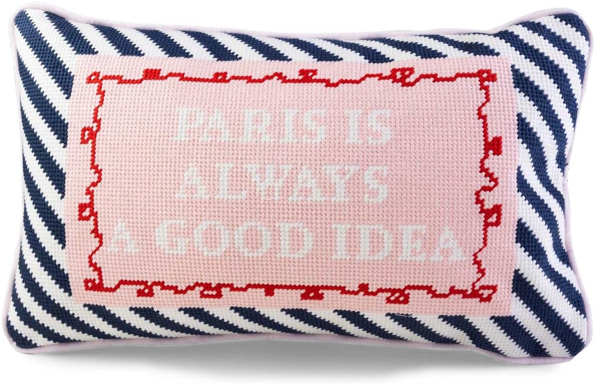 FURBISH Needlepoint Decorative Throw Pillow - Paris - 9"x15" - Small Embroidered Designer Pillow for Living Room, Couch, Sofa, Chair & Bed - Eclectic Home Decor