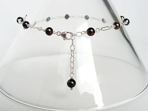 Miniatura 7 de Black pearl anklet, sterling silver, dainty ankle bracelet, adjustable length, peacock pearls, 9.5-10.5 inches
