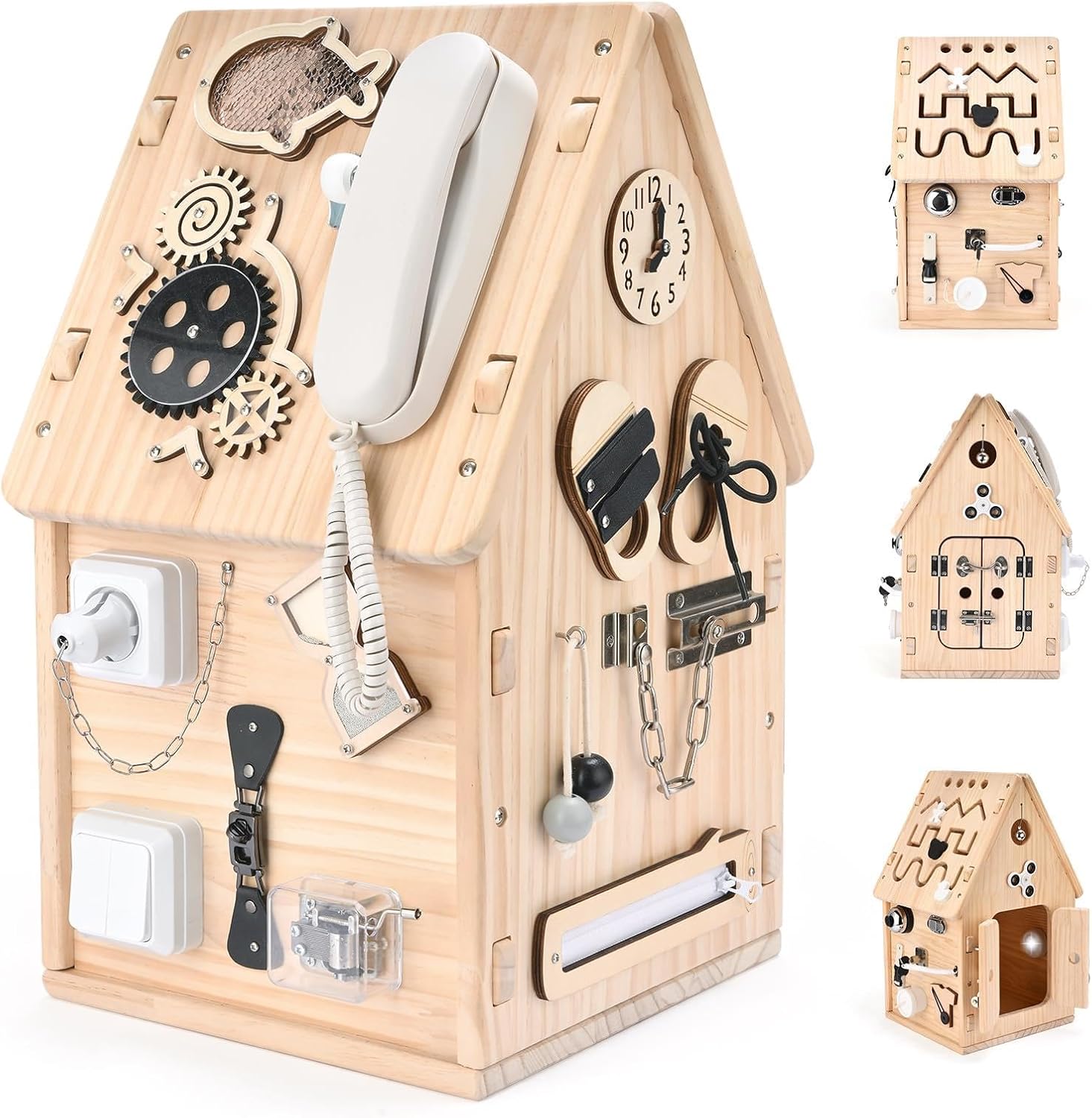 Potatomato Montessori Wooden Busy House - Busy Board Toy for Toddlers - Preschool Learning Educational Toys - Sensory Board for Fine Motor Skills, Gifts for Babys Boys & Girls