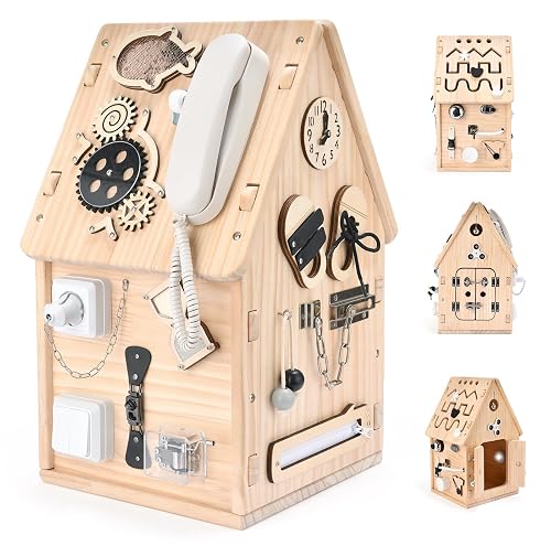 Potatomato Montessori Wooden Busy House - Busy Board Toy for