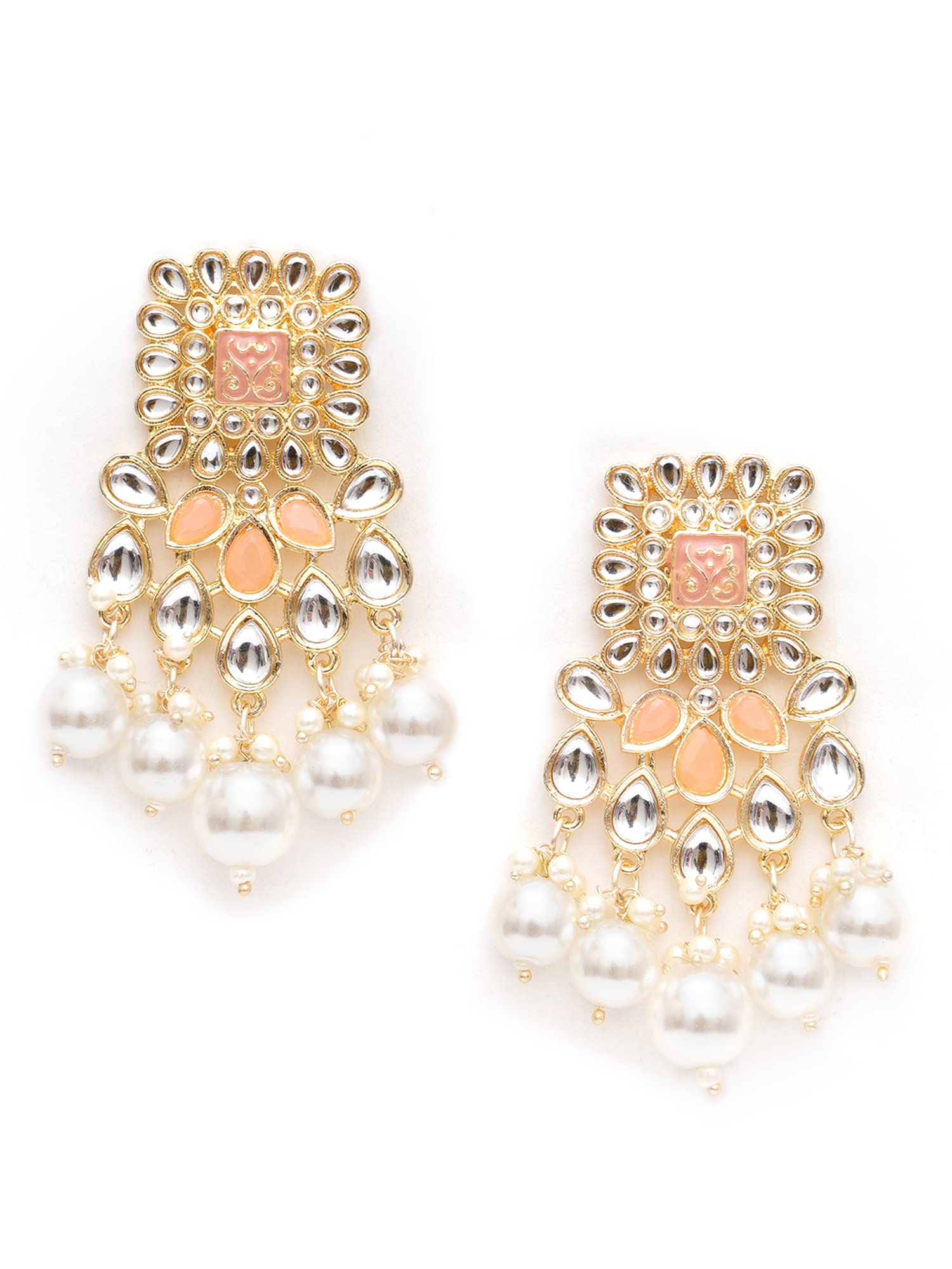 Karatcart Gold Plated Peach and Pearl Studded Kundan Dangler Earrings for Women (B0BFQWH1S3) Amazon Price History, Amazon Price Tracker