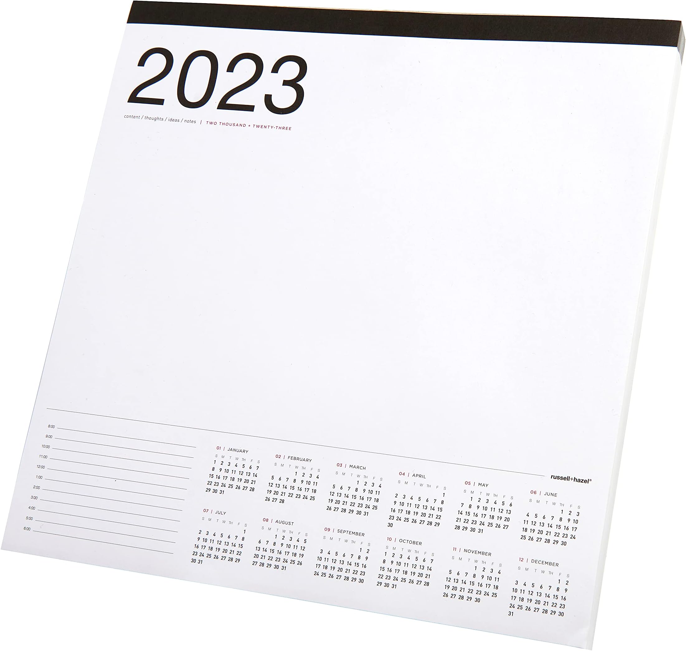 russell+hazel Smart Deck Desktop Calendar, Undated Weekly, with Year at a Glance, 150 Perforated Sheets, 12" x 12"