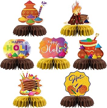7Pcs Happy Holi Table Honeycomb Decorations, India Festival Table Centerpieces, Indian Anniversary Wedding Birthday Irish Party Favor Decoration Supplies