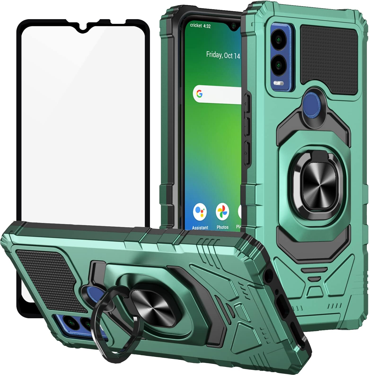 Ailiber Phone Case for Cricket Innovate E 5G, Innovate E 5G Case with Screen Protector, Ring Kickstand for Magnetic Car Mount, Military Grade, Shockproof Rugged Protective Cover for Innovate E-Green