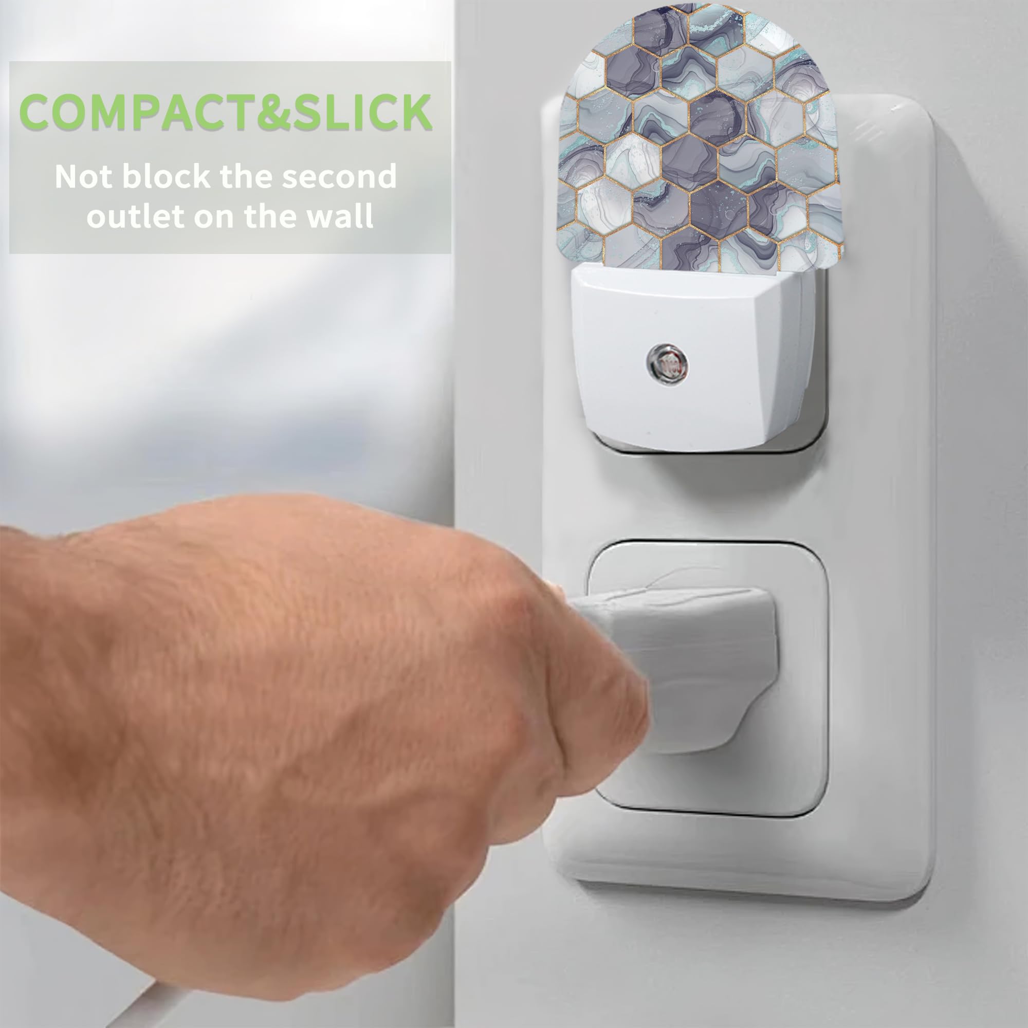 ZTHLL Hexagon Golden Blue Marble Night Light Night Light Plug into Wall with Dusk to Dawn Sensor LED — view 5