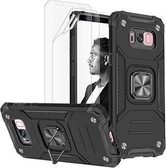 Jeylly Galaxy S8 Case, S8 Case Hybrid Shockproof Heavy Duty Case with Magnetic Car Mount Kickstand and HD Screen Protector [2 Pack], Full Body Protective Case for Samsung S8, Black