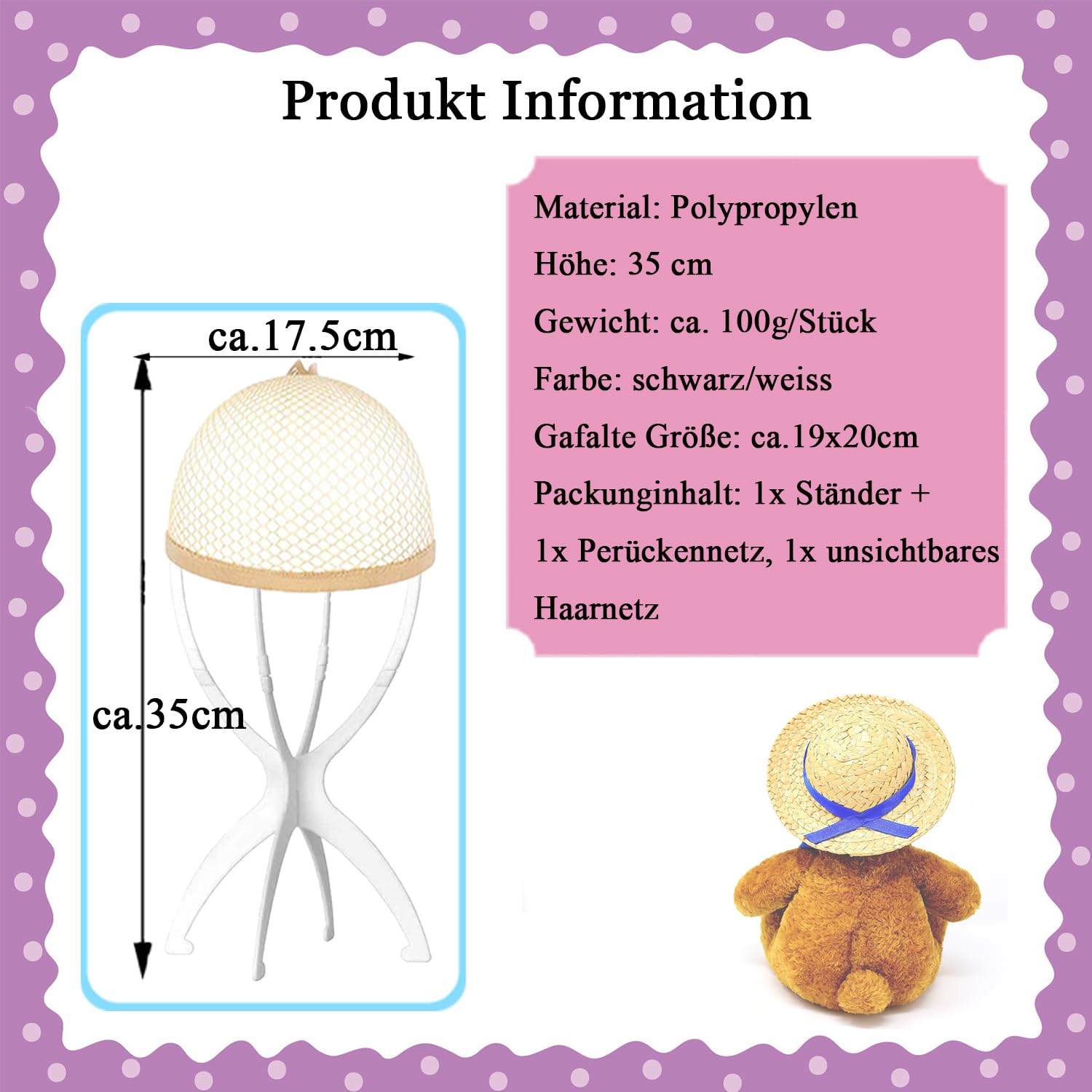 3x Zusammenklappbare Perückenständer – 34 Cm, Schwarz, Zum Trocknen & Präsentieren