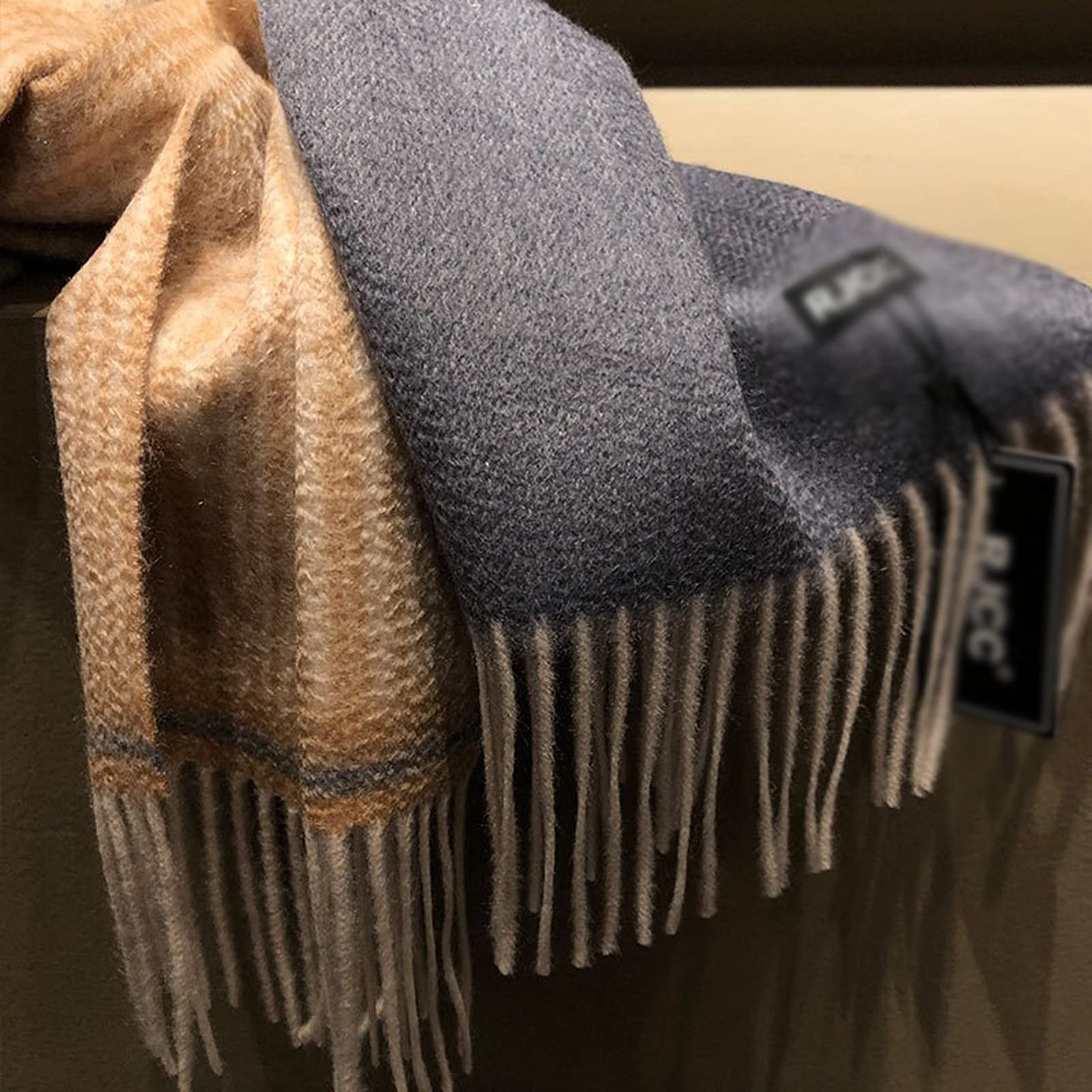 Scialle Stola Sciarpa Neutra Sfumata in Cashmere Spesso Uomo Donna Sciarpa Calda in Stile Nappa con Scialle in Cashmere Moda Autunno Inverno Caldo (Color : Beige, Size : 200-32CM)
