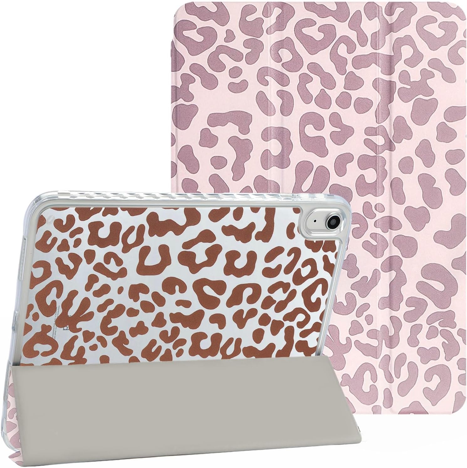 Trifold Stand Case for iPad (A16) 11th Generation 11 Inch 2025/iPad 10th Generation 10.9 Inch 2022, Aesthetic Trendy Pink Leopard Print with Pencil Holder Shockproof Protective Cover,Pink