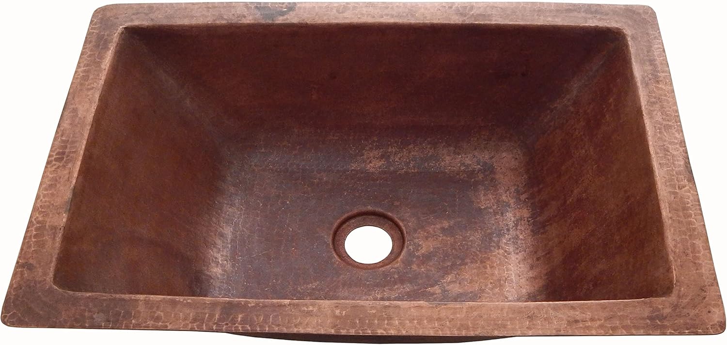 18" x 12" Rectangle Copper Bathroom Sink Mexican Copper Bath Sink Pure Copper Hand Hammered Dual Mount Stained CPS51