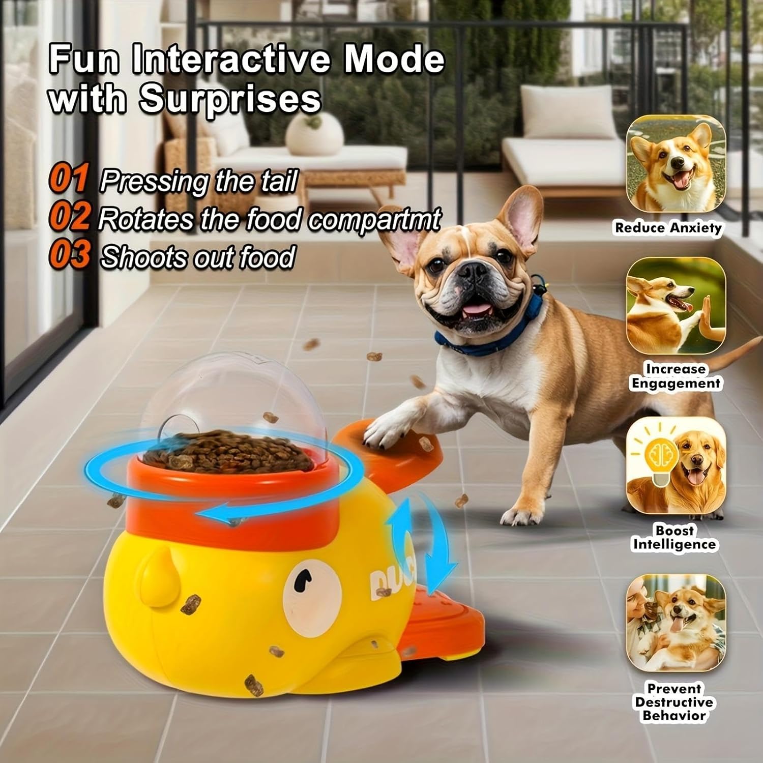 Duck Cat Treat Dispenser, Duck Dog Treat Dispenser Toy, Adjustable Food Outlet, Anti-Slip Interactive Slow Puzzle Feeder for Dogs & Cats (1, White+Yellow)