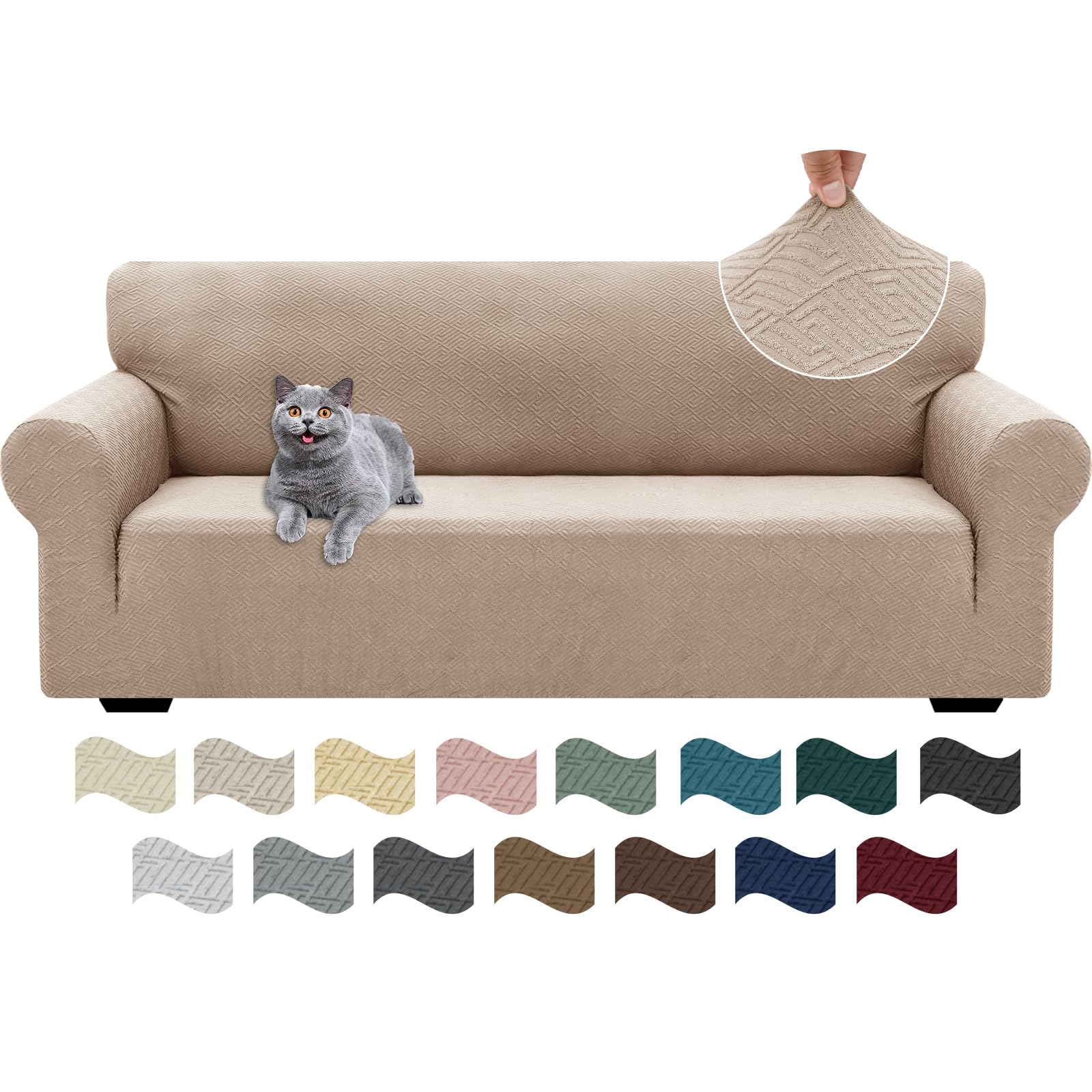 Ystyle Copridivano 3 Posti Con Braccioli, Super Elasticizzato Copri Divano, Copridivano Antigraffio Gatto, Copridivani Antiscivolo Antimacchia, Universale Sofa Cover Moderno, Cachi