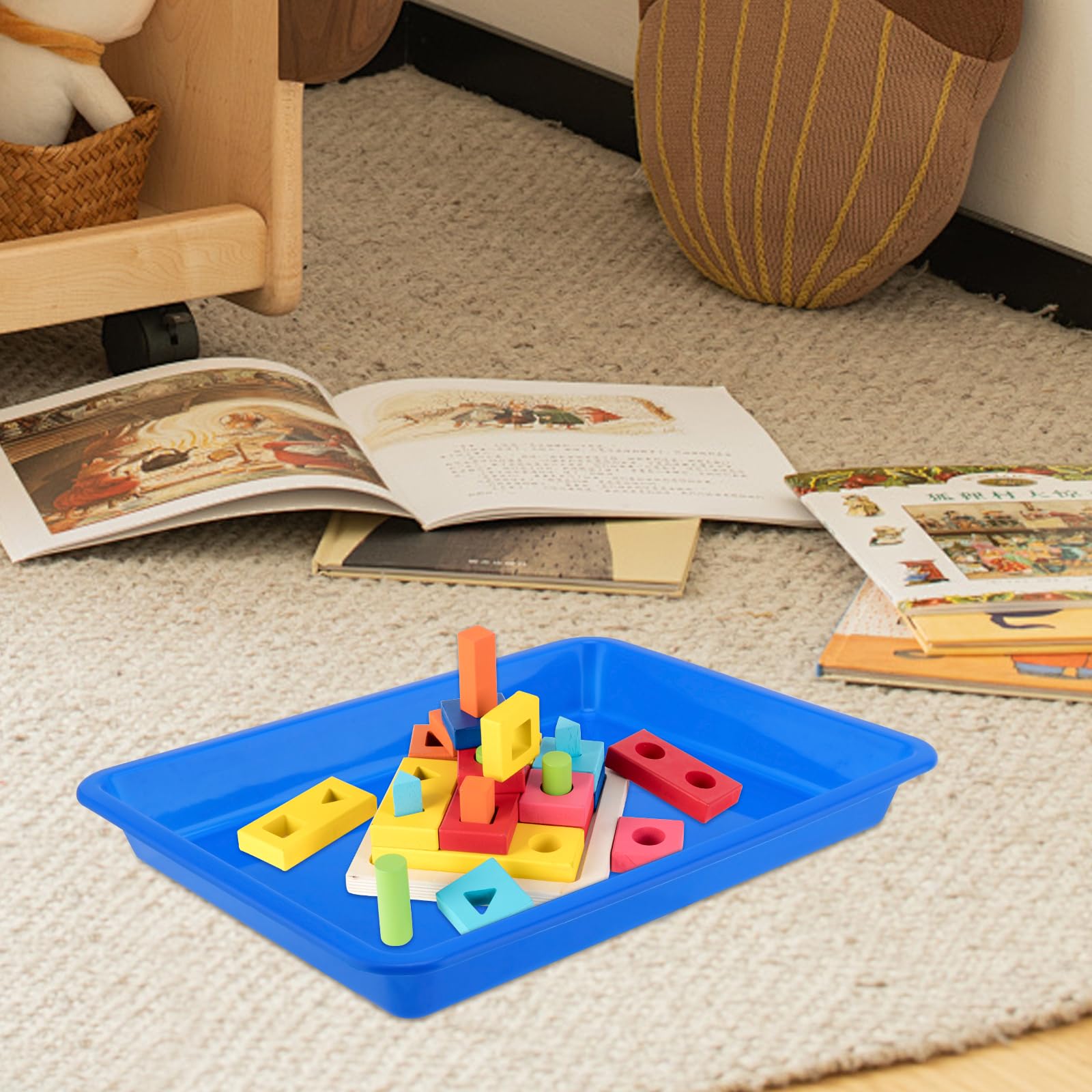 15 vassoi in plastica rettangolari, piccoli, 27,5 x 21 x 3 cm, colorati, in plastica, rettangolari, 5 colori, vassoio da portata in plastica per progetti fai da te, artigianato e