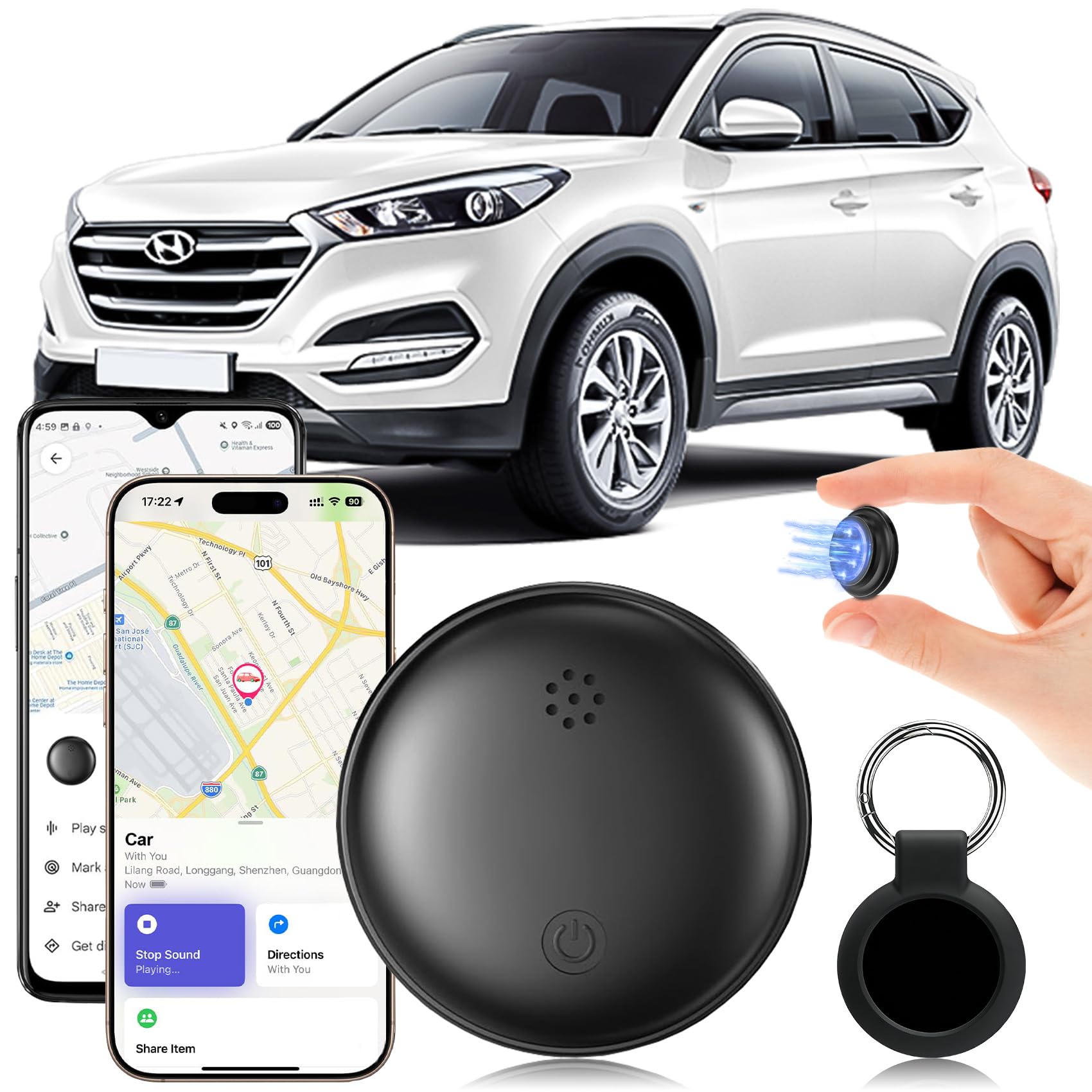 GPS Coche Localizador, Localizador GPS para Coche Compatible con iOS e Android, Magnético Rastreador GPS, Seguimiento en Tiempo Real Air Tracker Android para vehículo,Sin Suscripción,Auto/Moto