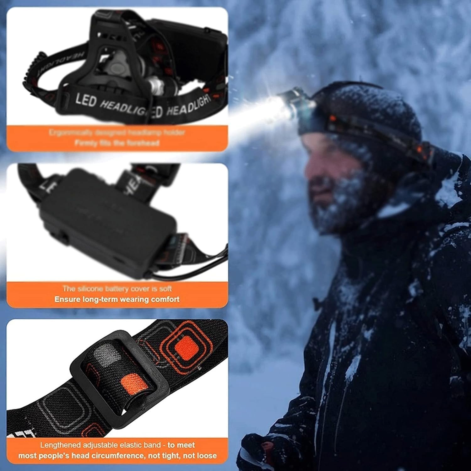 Linterna Frontal LED Recargable, Linterna Frontal superpotente, Recargable por USB, luz Frontal portátil for Trabajo