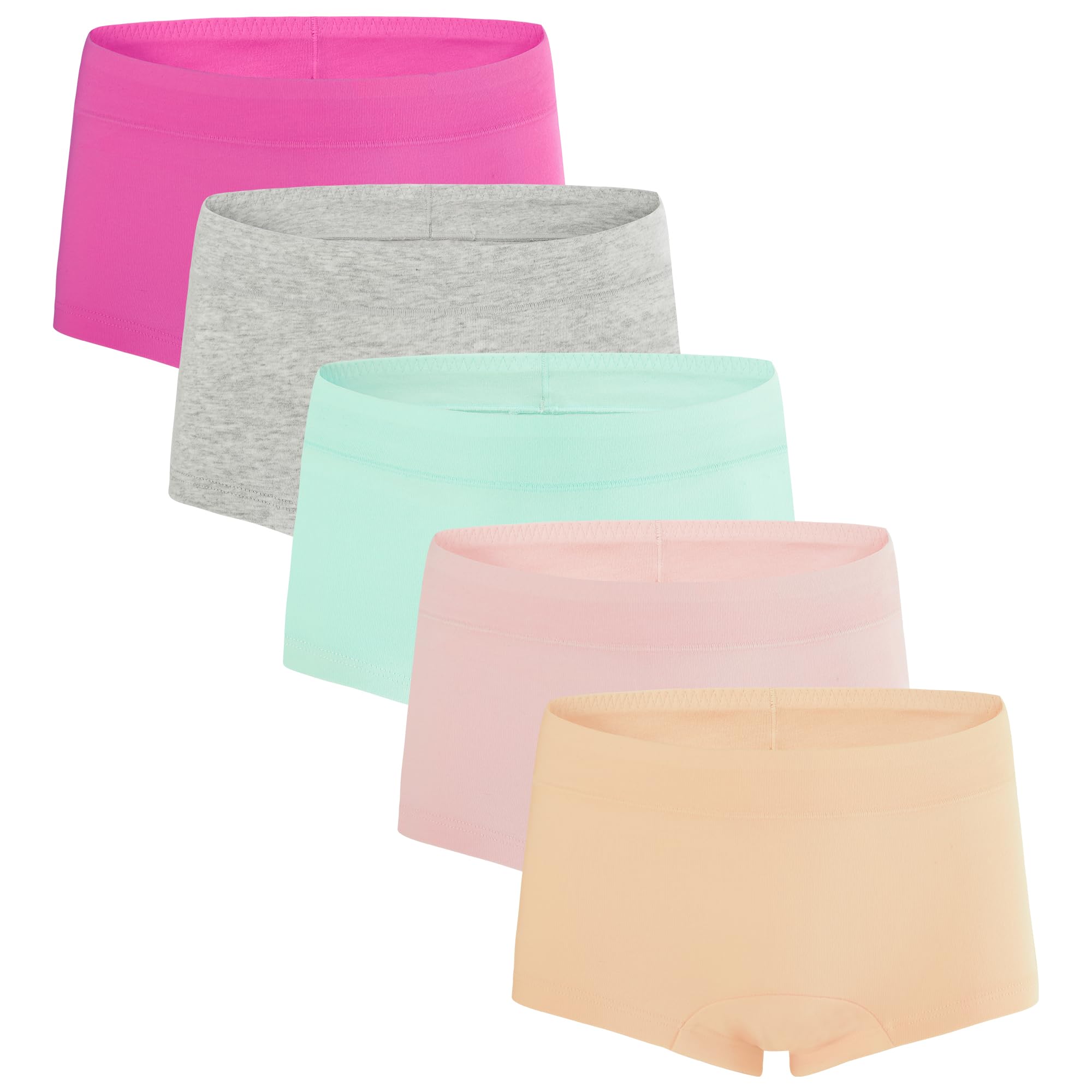 INNERSY Girls' Boyshorts Underwear Cotton Soft Assorted Panties Size 8-16 for Teens 5-Pack
