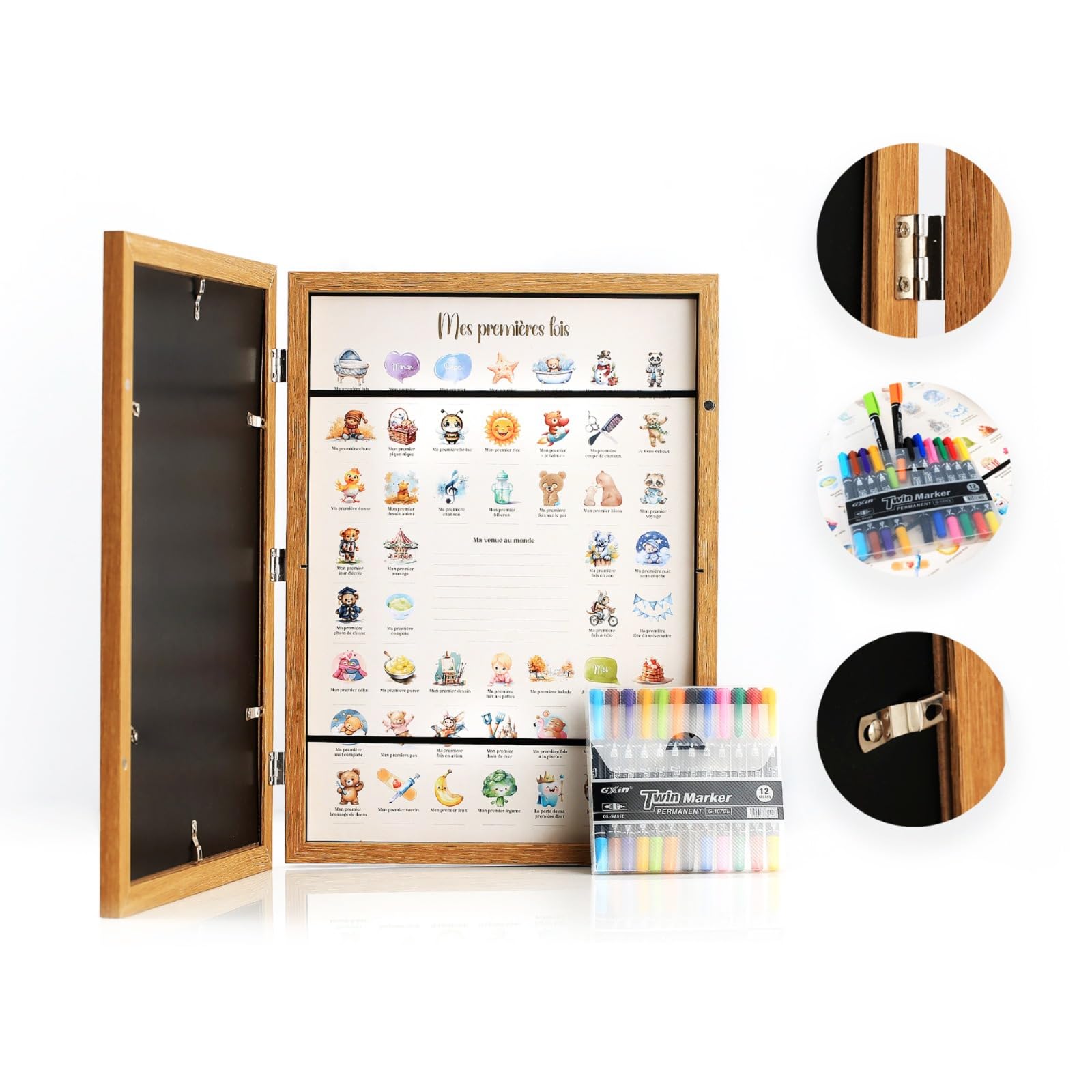 NANII Affiche Mes Premières Fois Bébé – Cadeau de Naissance Fille Garçon – Coffret Cadeau Baby Shower, Boîte Souvenir Parents, Femme Enceinte, Jeune Maman – Décoration Chambre Bébé