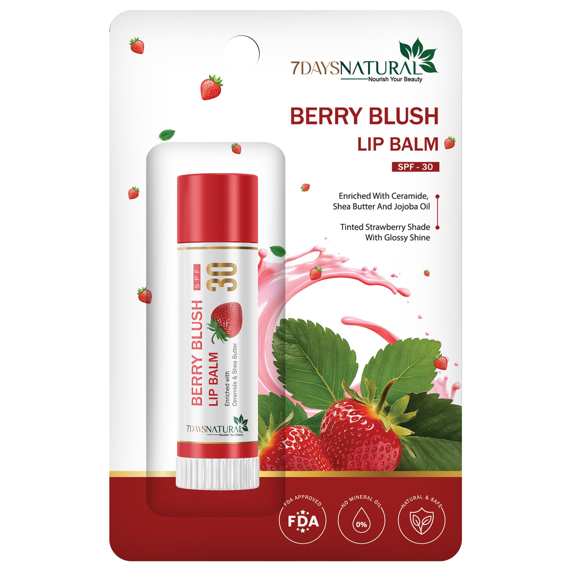 7Days Natural Berry Blush Lip Balm, SPF 30, Tinted Strawberry Shade with Ceramide and Shea Butter-image-41