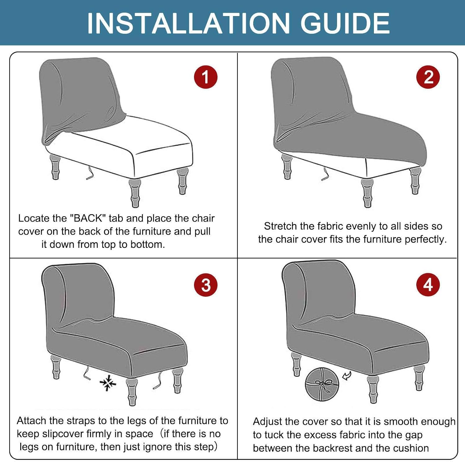 Armless Chaise Lounge Cover, Stretch Indoor Lounge Chaise Slipcover, Removable Washable, White, Large