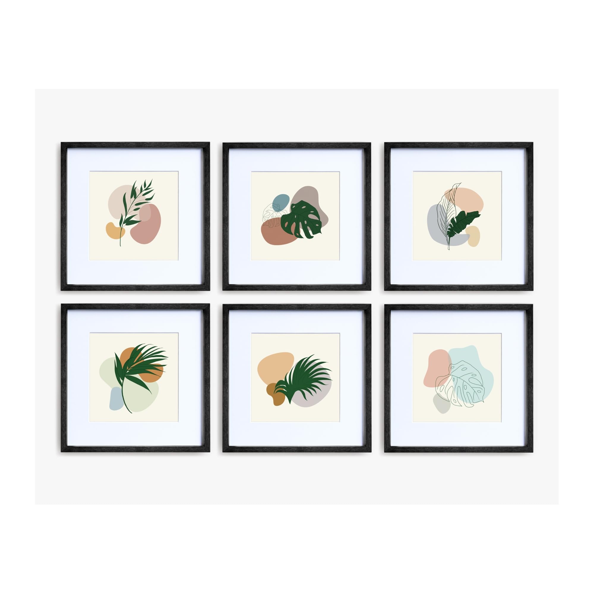 Nielsen Home Black Nielsen 6-Piece Wooden Picture Frame Gallery Set, 30X30cm With White Mount To Fit 8X8in, 20X20cm Photos, Hanging Wall Template Included