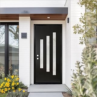 36 * 80 Front Door Slab-Fiberglass Entry Door Leaf-Reversible Modern Exterior Door with Frost Glass(Inswing Right 35.75 * 37 Black)