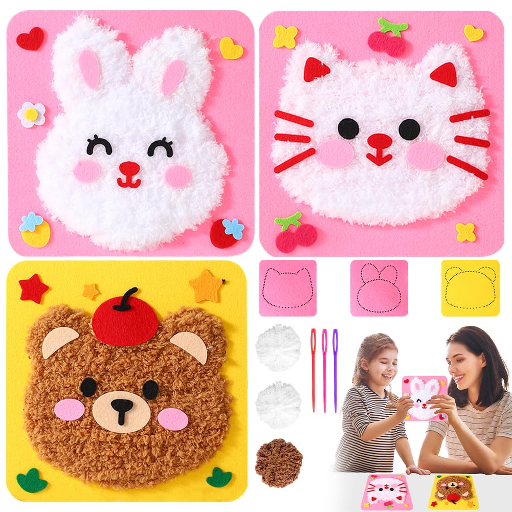 Jadyon 3PCS DIY Embroidery Doll Set, Cartoon Animal Sewing Craft Kit