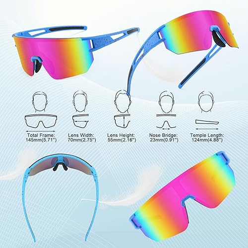 Miniatura 5 de WANWAN Gafas de sol de ciclismo para hombres y mujeres, gafas de sol deportivas de los años 80 con espejo para jóvenes y adultos para correr softbol