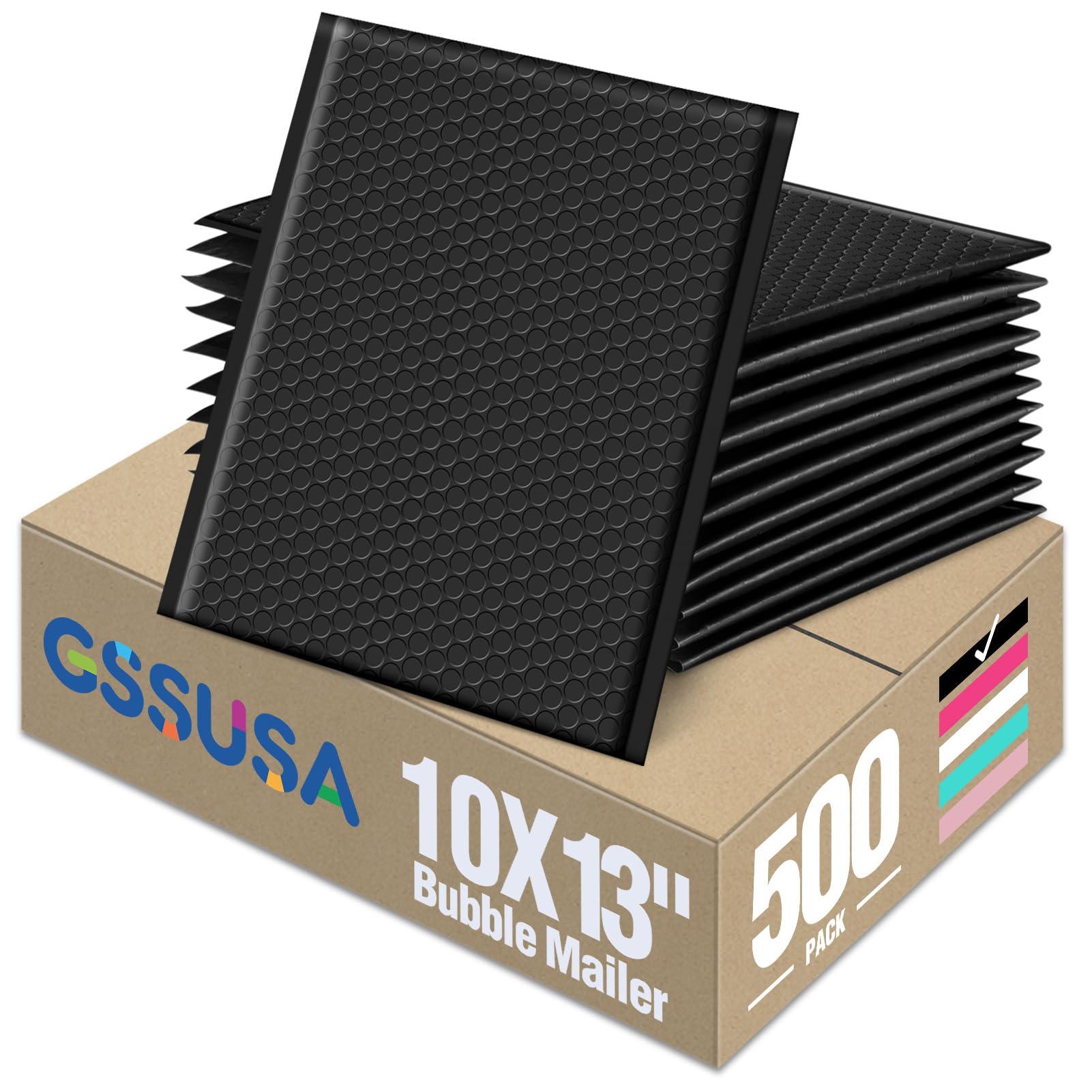 GSSUSA Black Bubble Mailers 10x13" Padded Envelopes 500 Pack Self-Seal