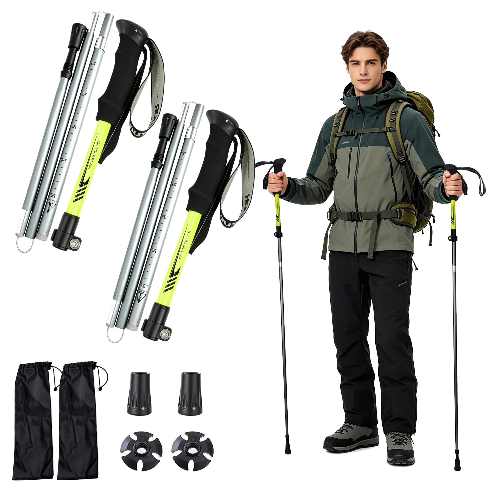 AYAMAYA Collapsible Trekking Poles for Hiking, Lightweight Folding Hiking Poles with Flip Lock System, Adjustable Height, Compact Aircraft-Grade Aluminum Nordic Walking Sticks for Men & Women-picture-11