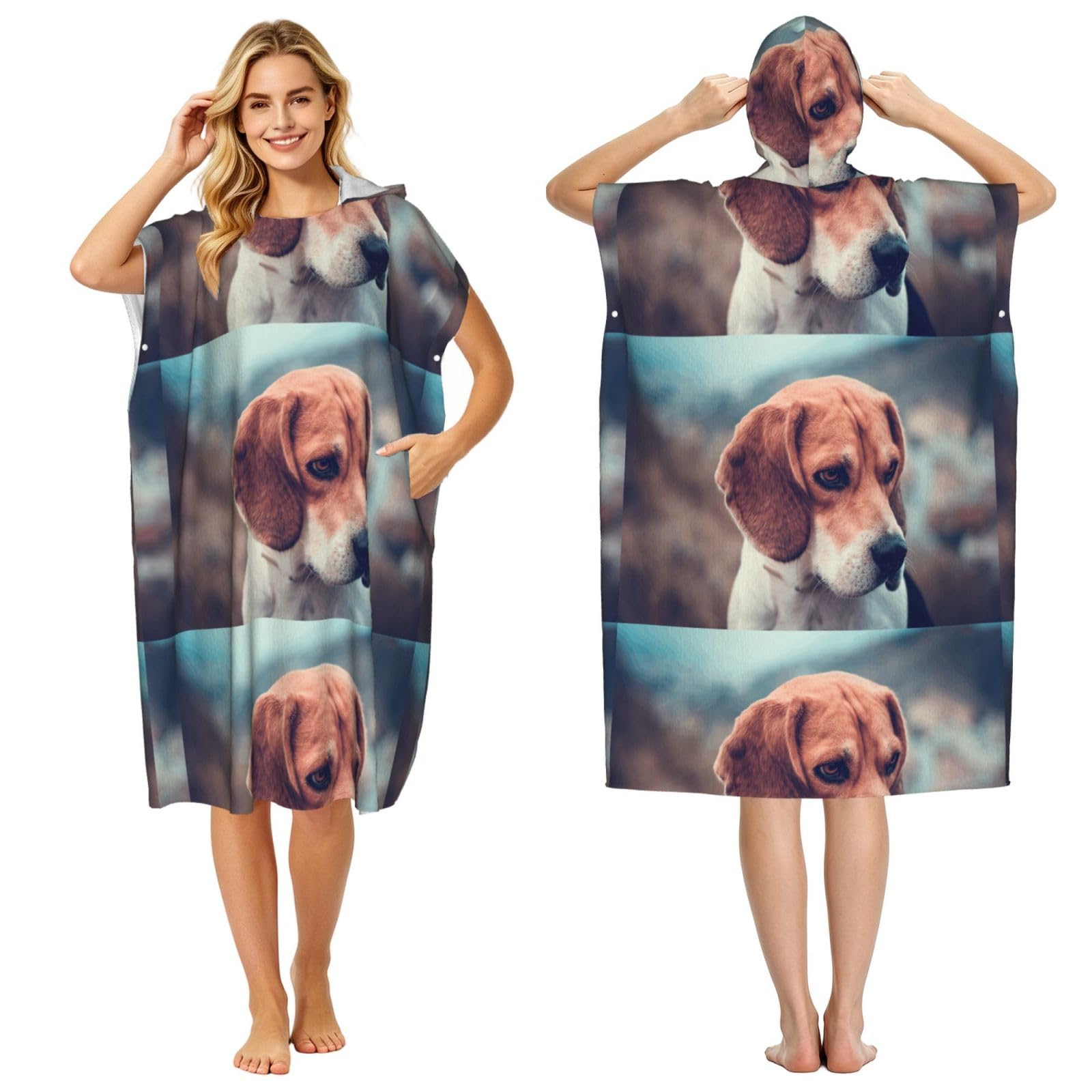 Poadnly Beagle Puppy Dogs Pets Beagle, Adult Hooded Beach Towel 90 x 110 cm,Changing Bath Robe, Surf Poncho Towel For Women Men