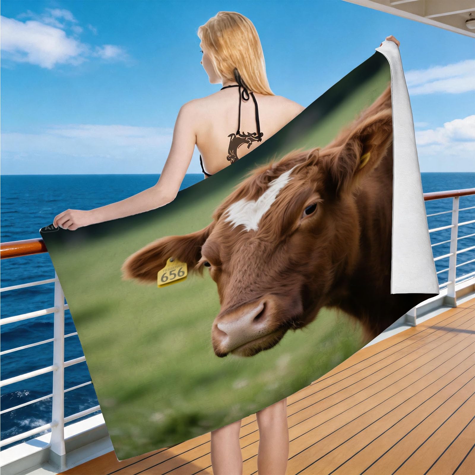 Hongduo Microfiber Quick Dry Beach Towel Cow, 3D Nature Beach Towels Absorbent Fast Drying Bath Towels, Travel Camping Gym Swimming Bathroom (80x160cm)