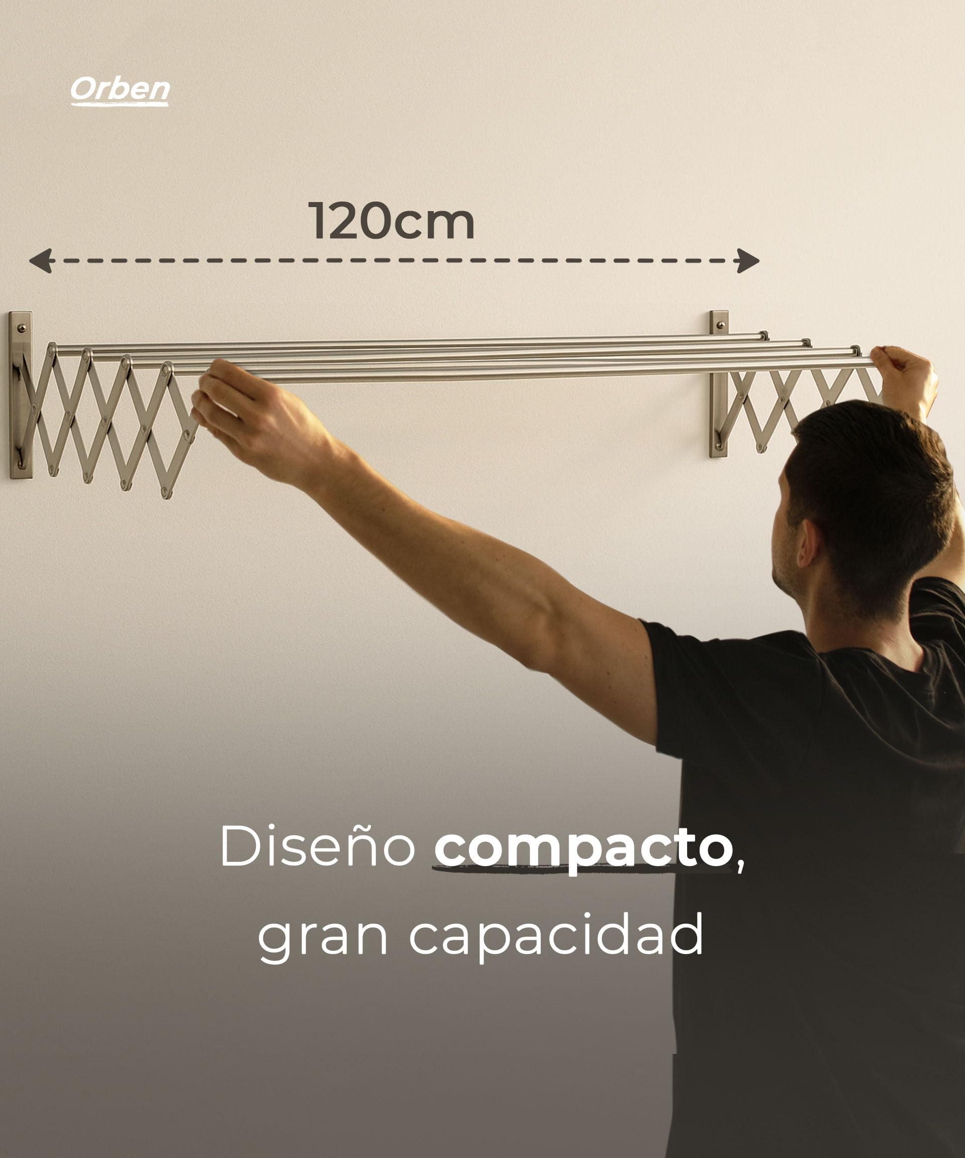 Genérico Tendedero Extensible Pared 120cm - Tendal Plegable Exterior o Interior Acero Inoxidable Resistente Ahorra Espacio Tenderete Retráctil Compacto Toallas Ropa Lavandería Balcón Baño