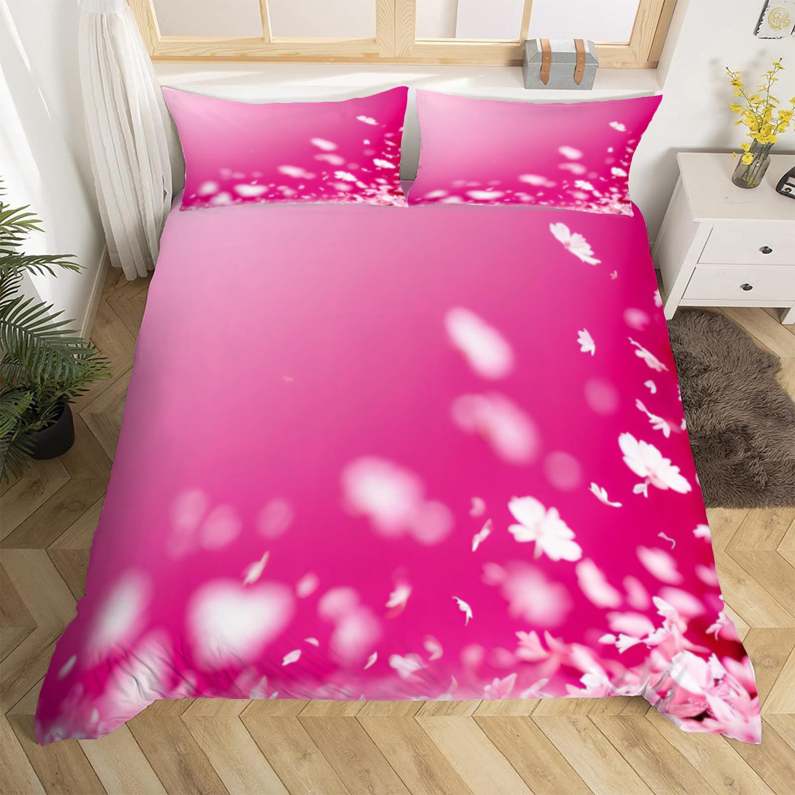 Housse de couette 240x260 fleurs de cerisier 3D avec 2 taies d'oreiller