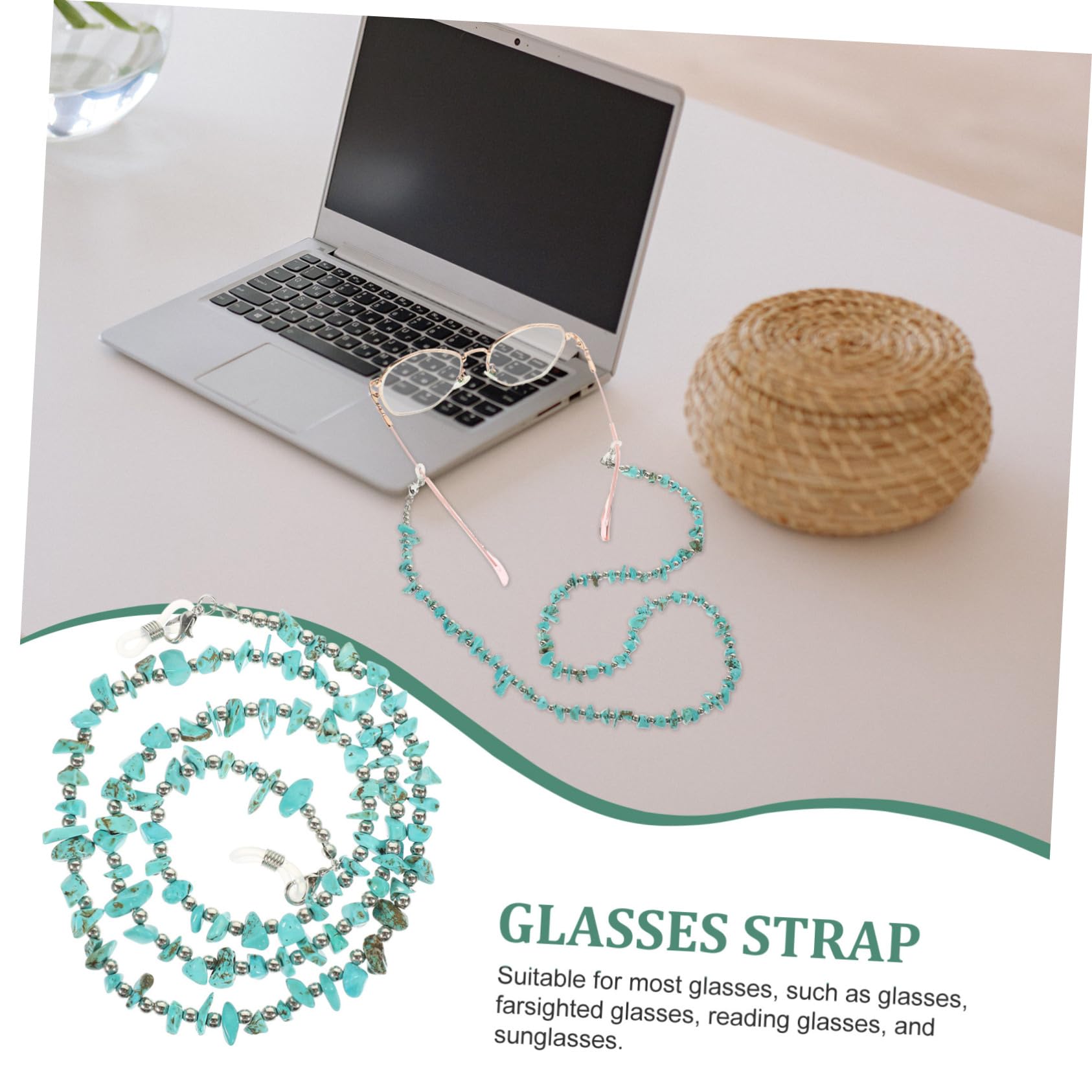 minkissy Irreguläre Türkisfarbene Brillenband Kette mit Design Bead Chain für Damen für Brillen Beim Sport Vielseitig Einsetzbar für Outdoor Aktivitäten