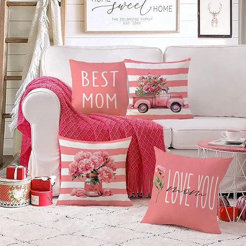 Miniatura 5 de YeeJu Juego de 4 fundas de almohada para el Día de la Madre de 18 x 18 pulgadas, fundas de almohada de terciopelo para mamá, fundas de almohada con