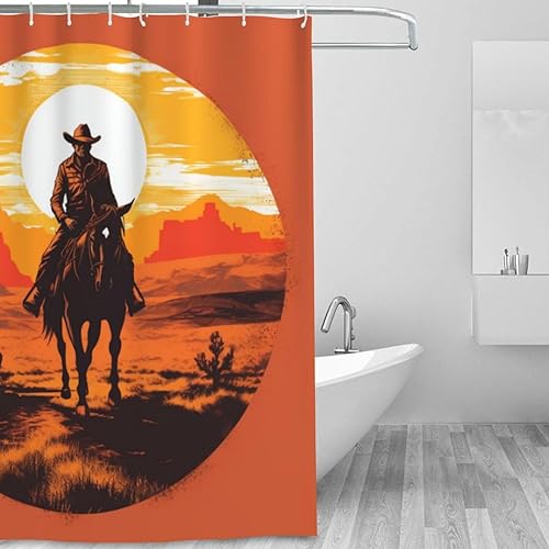 Miniatura 2 de YLATY3085 - Cortina de ducha con diseño de caballo y vaquero para baño, juego de cortina de ducha estilo bohemio con 12 ganchos, estilo bohemio,