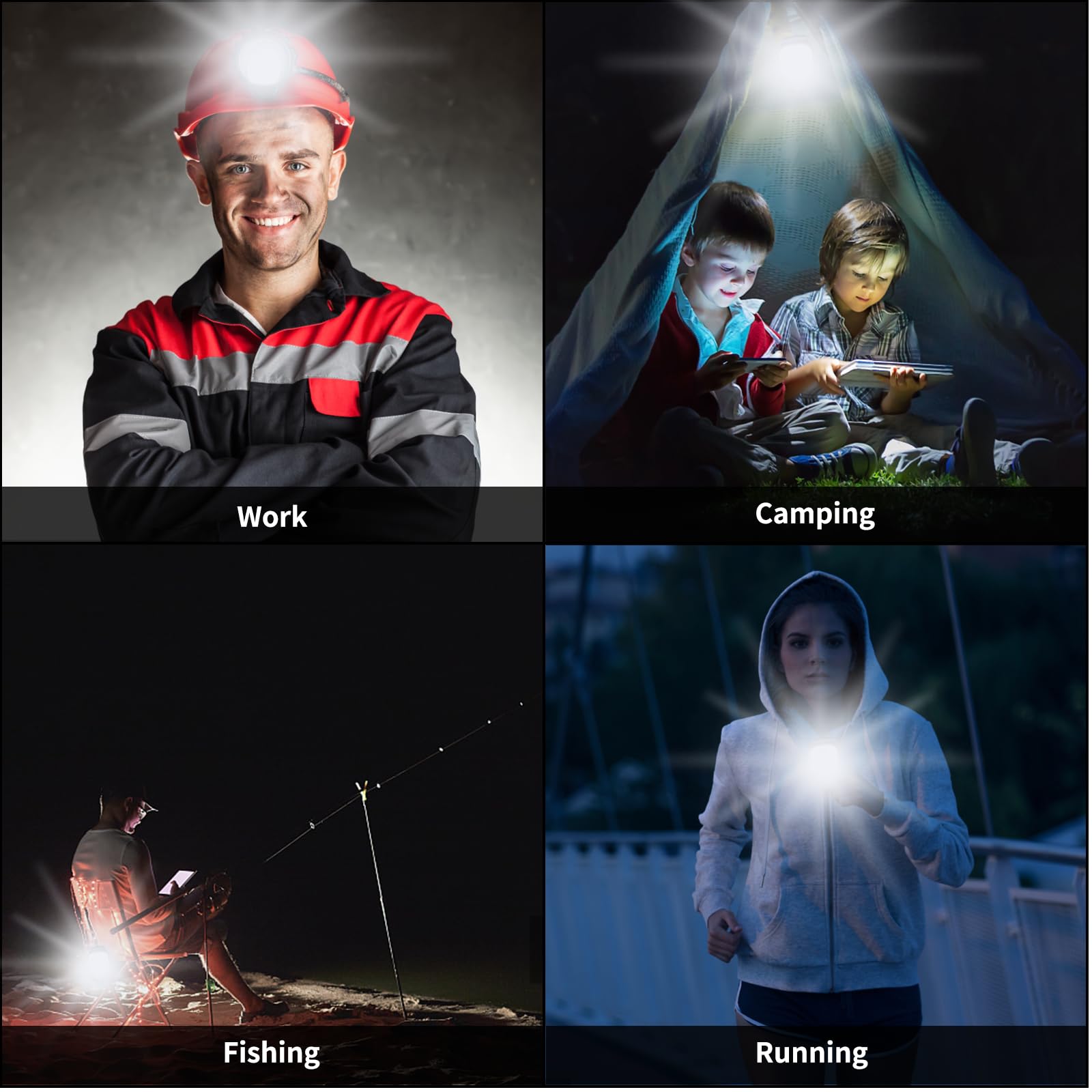 Lampada LED Ricaricabile con Clip, Lampada Frontale a LED Ricaricabile USB Torcia Frontale per Running 4 Modalità di Illuminazione Torcia Vivavoce per Corsa Campeggio Arrampicata Trekking Bici (1 Pcs)
