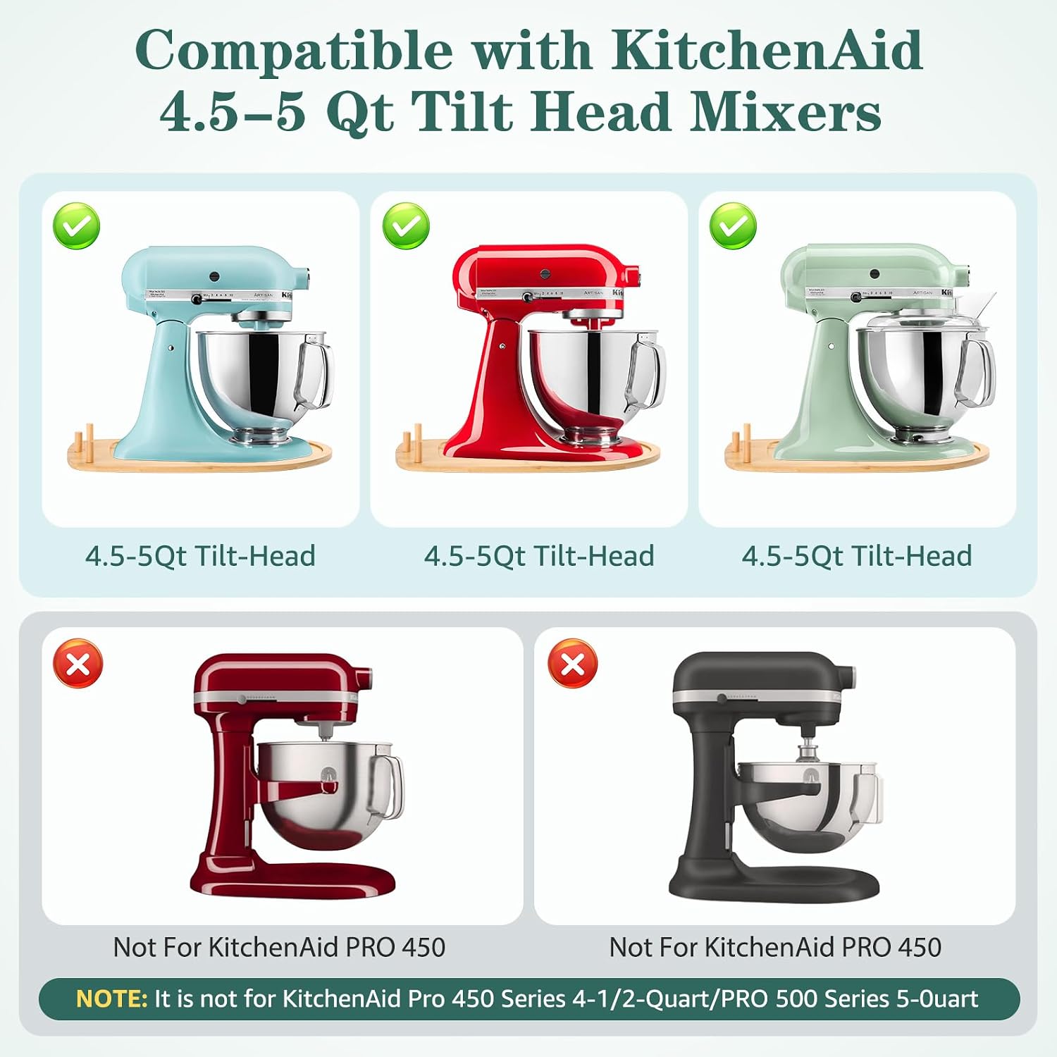2-in-1 Stand Mixer Slider for KitchenAid 4.5-5 Qt | Upgraded Appliance Slider Mat for Kitchenaid Premium Solid Bamboo Scratch-Resistant Surface, Built-in Storage Tray
