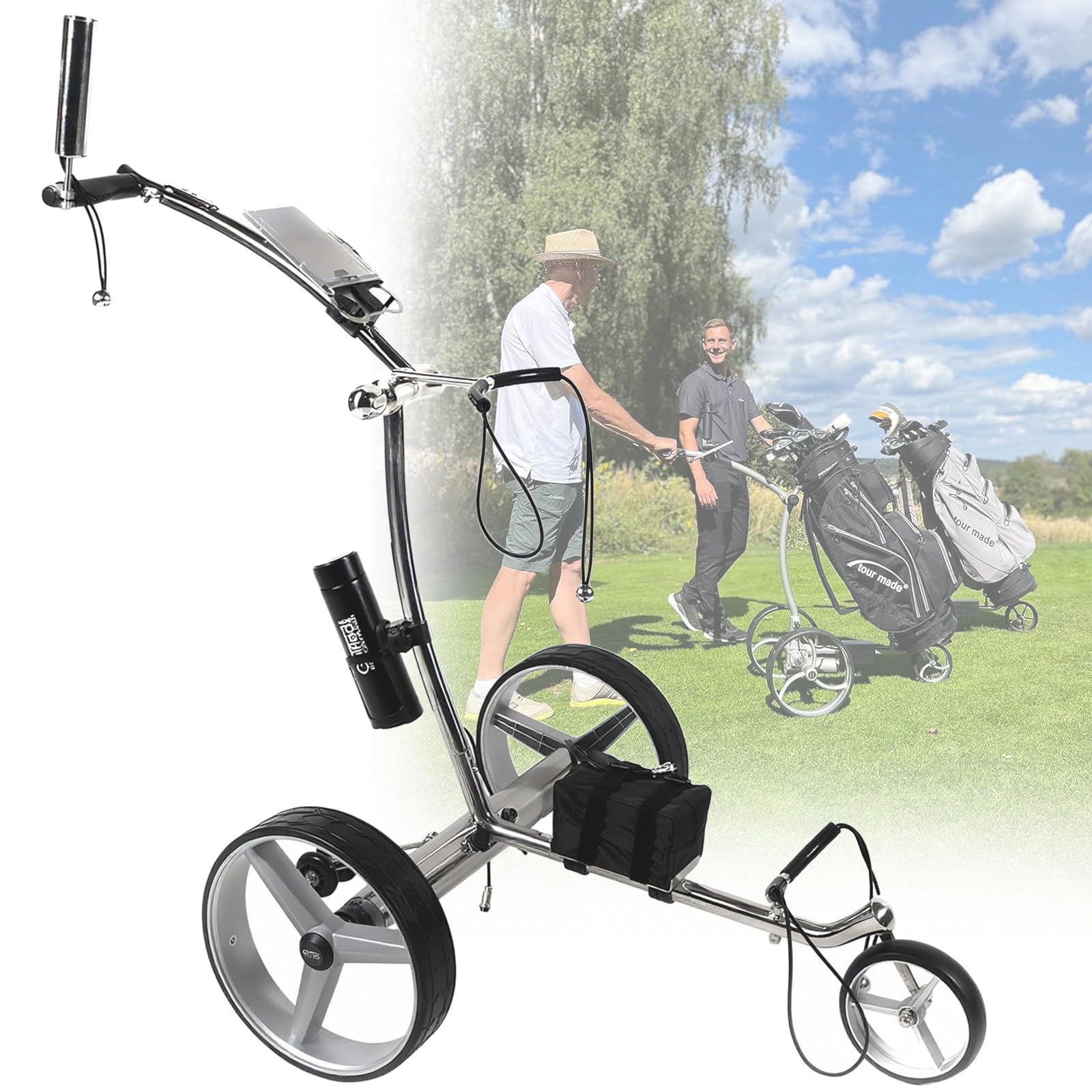 Carrito de Golf Eléctrico Ligero de Acero Inoxidable con Control Remoto, Plegable, A Batería, Ajuste de 9 Velocidades, Alcance de 20km, para Terrenos Difíciles, Accesorios Completos