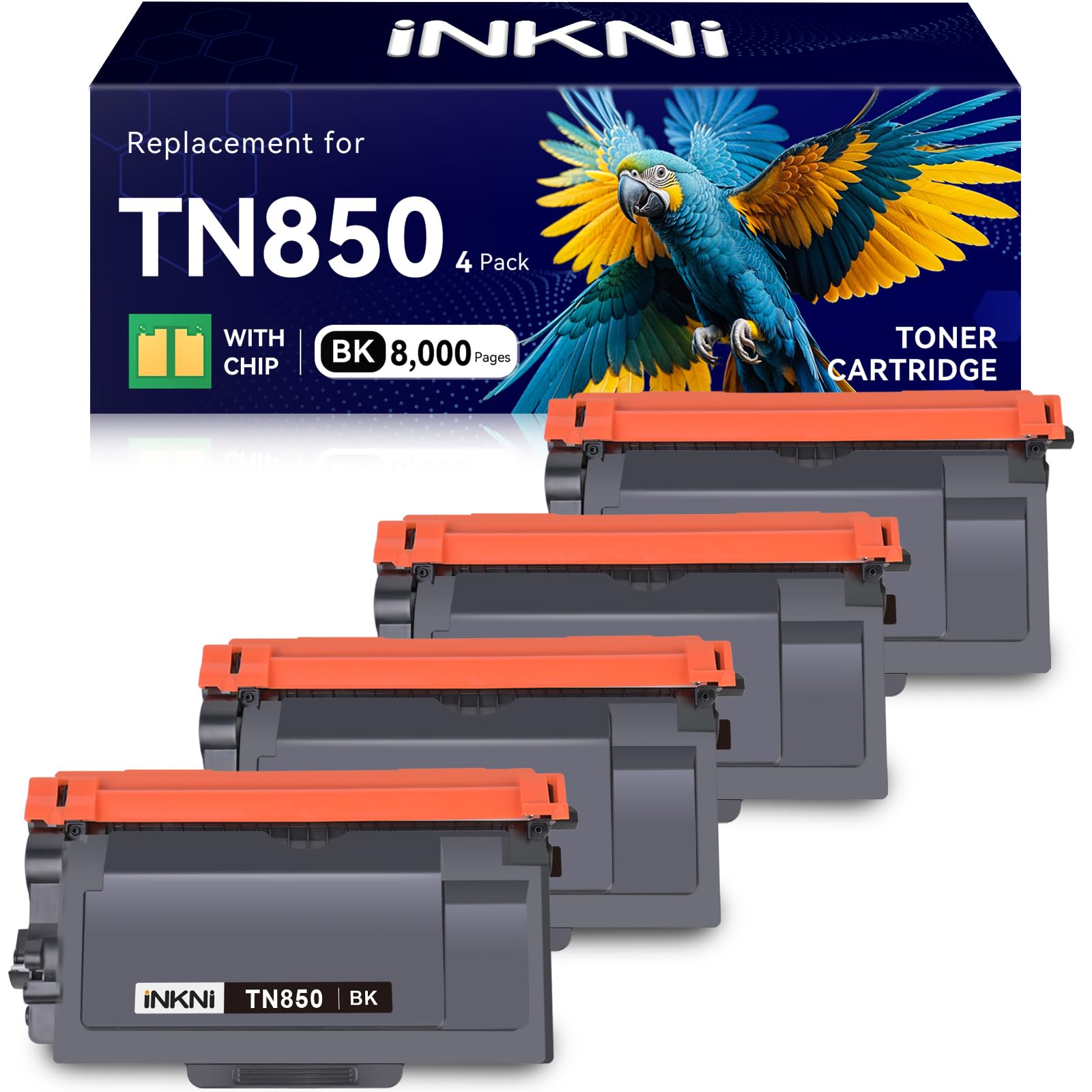 InkNI Compatible TN850 Toner Cartridge Replacement for Brother TN850 TN820 TN880 High Yield Compatible for Brother DCP-L5600DN HL L5000D HL L5200DW HL L6200DW L5850DW L6700DW Printer (Black, 4-Pack)
